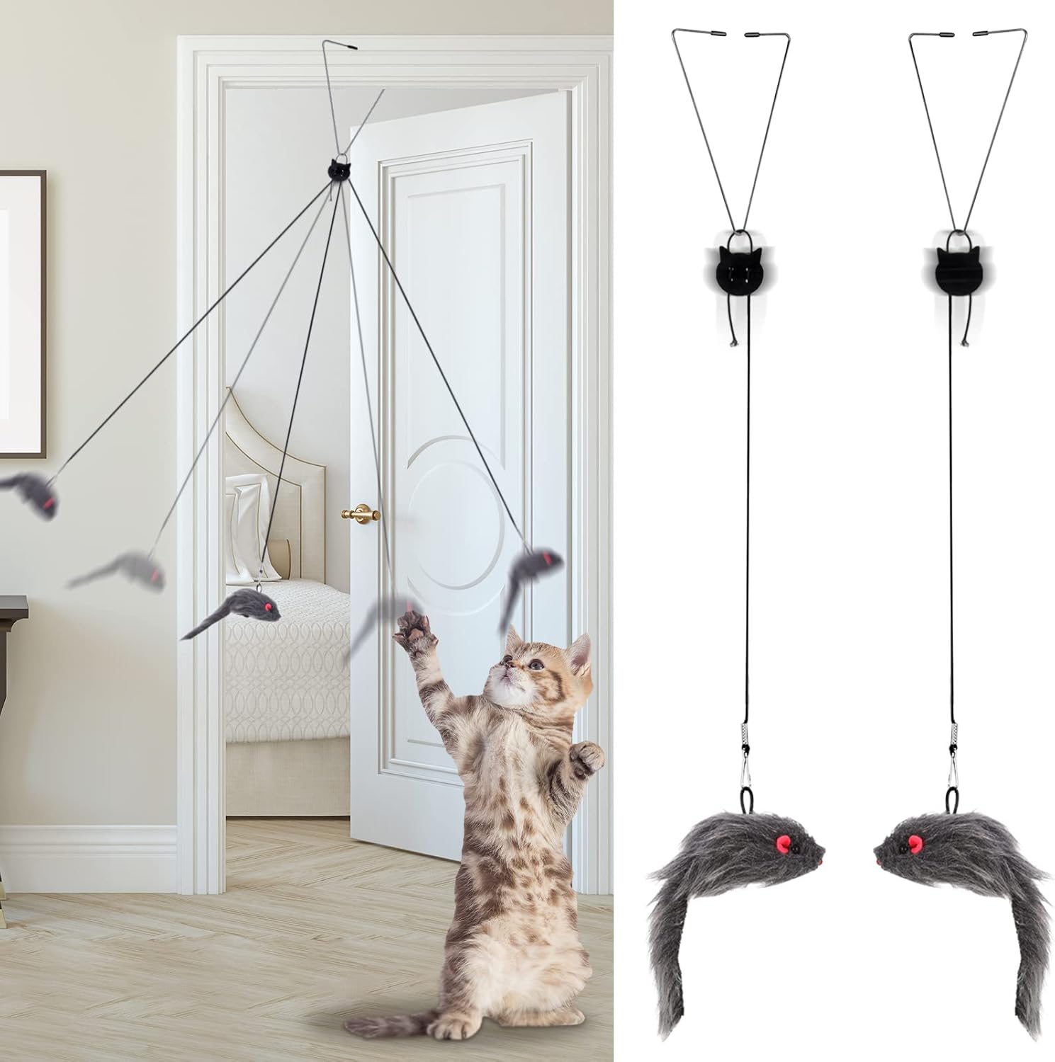 Fuyamp 2 Packs Door Hanging Cat Toys - Interactive Mice Chasing Exercise Toys for Indoor Kitten
