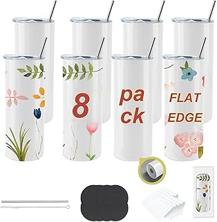 8pack 20oz flat edge sublimation tumblers ，White skinny insulated Sublimation tumbler Straight Cups with Individual Gift Box, Silicone Bottom Polymer Coating for Heat Transfer （8pack 20oz）