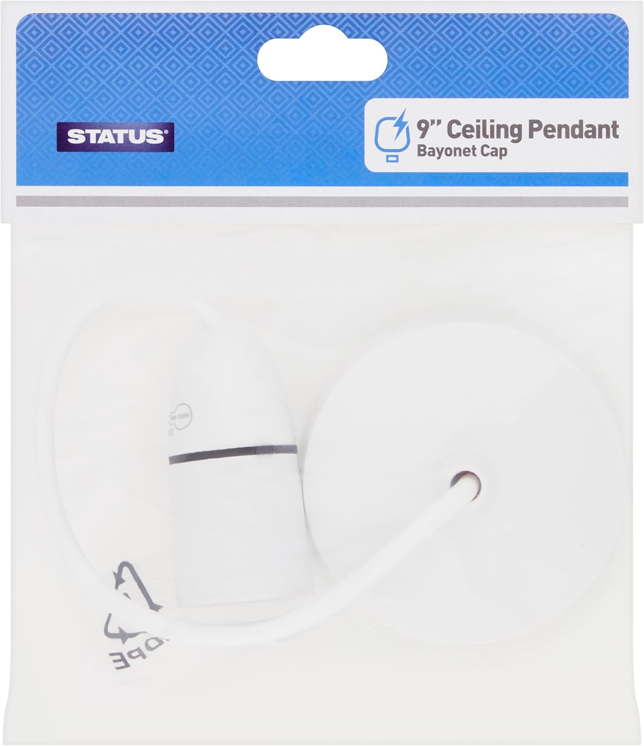 Status Ceiling Pendant Light Fitting | 9 Inch White Pendant Bayonet Light Bulb | S9INCPB4