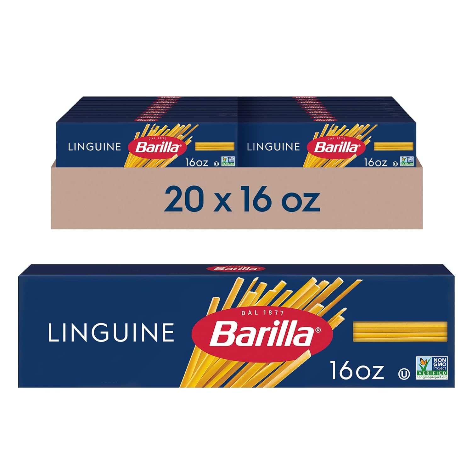 Barilla Linguine Pasta, 16 oz. Box (Pack of 20) - Non-GMO, Made with Durum Wheat Semolina - Kosher Certified