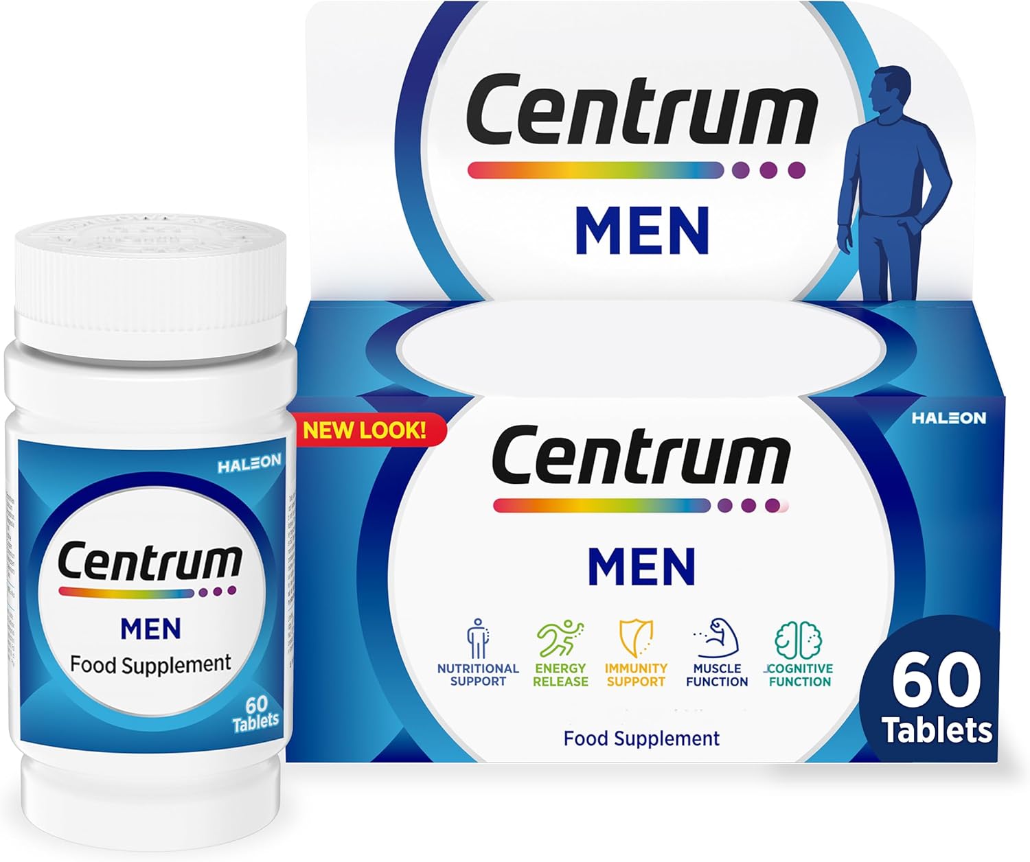 Centrum Men Multivitamin Tablets for Men, 60 Tablets, Vitamins with 23 Essential Nutrients, including Vitamin C, D and Zinc, (Packaging and Tablet colour may vary slightly)