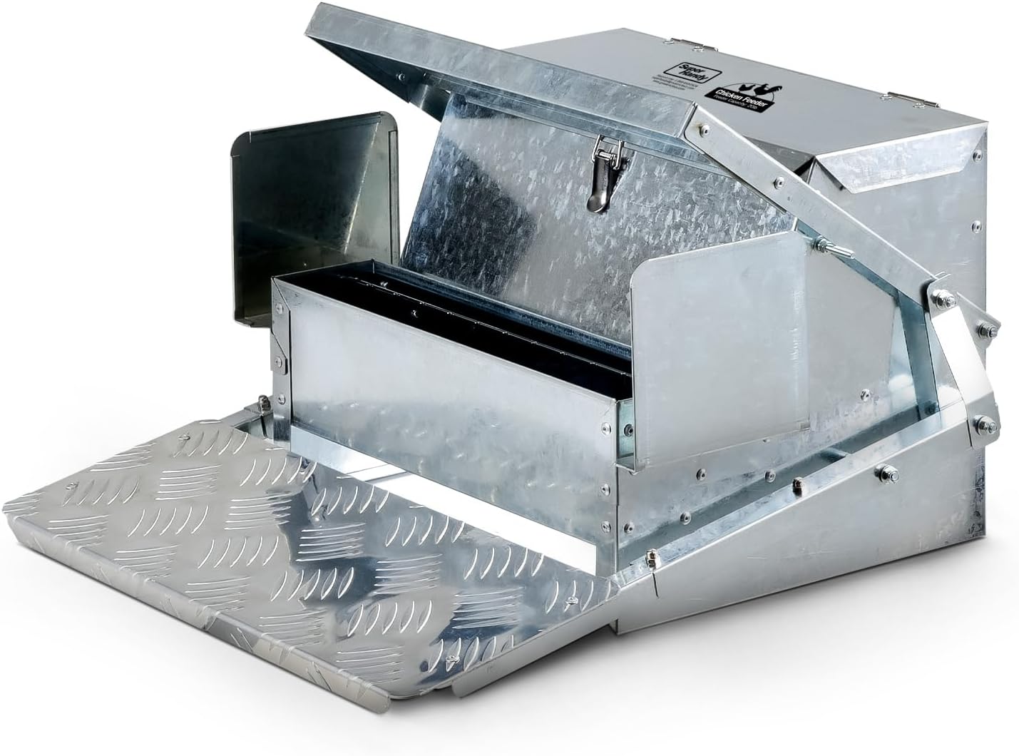 SuperHandy Chicken Feeder Automatic 20lbs (9kg) Capacity Trough Feeds 6-12 Poultry/Fowl Up to 10 Days Keeps Dry with Spill Proof Galvanized Steel Bird Prevention for Chickens, Pheasants, or Roosters