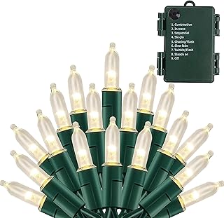 NEROSUN Battery Operated Christmas Lights, 50 LED 16FT Waterproof String Christmas Tree Lights with 8 Modes, Xmas Decorations for Indoor Outdoor Yard Wedding Home Decor, Warm White
