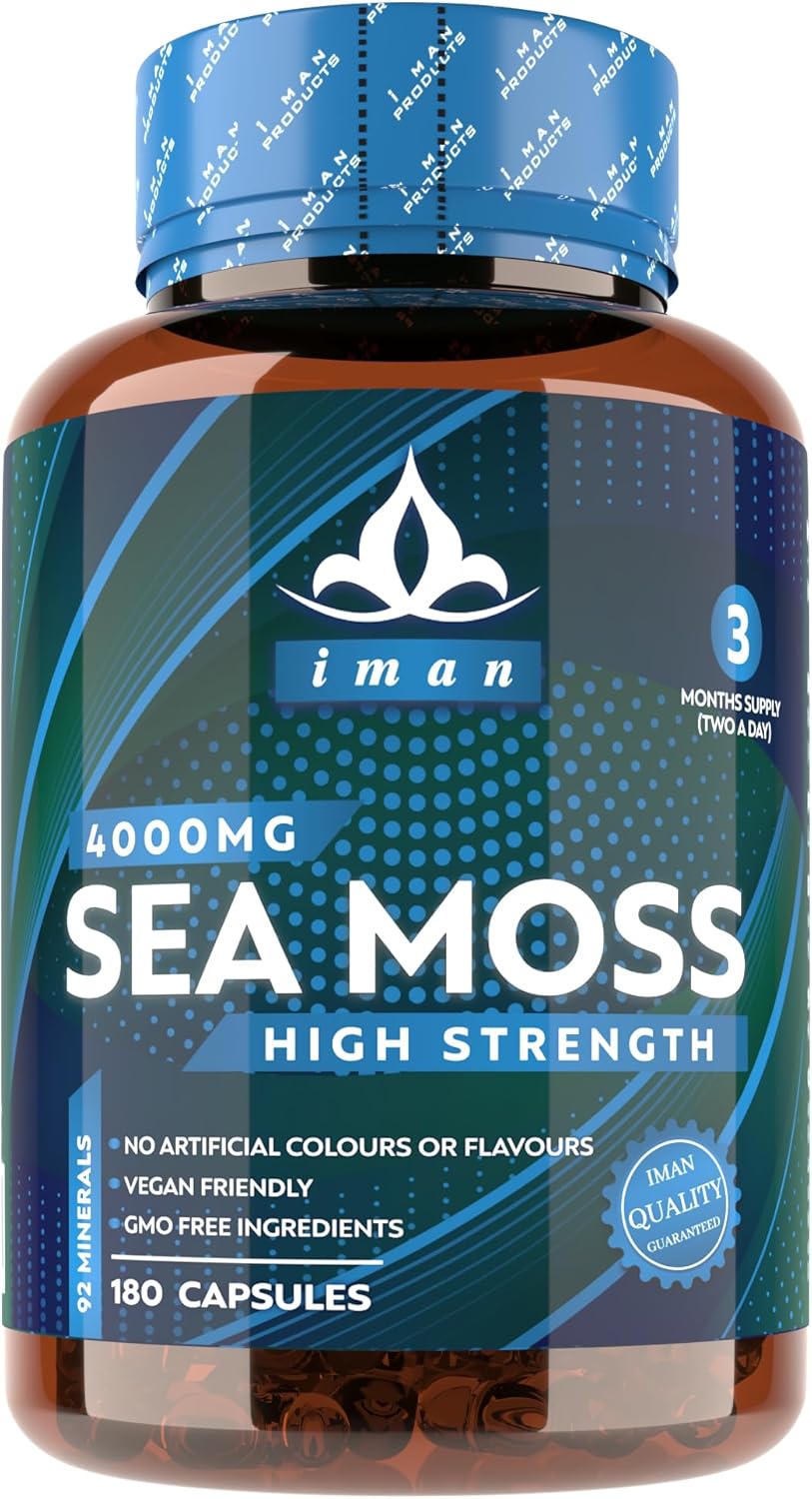 High Strength Sea Moss 4000mg Capsules (180 Count) - Natural Source of Iodine - Wild Harvested - Vegan Friendly (3 Months Supply) - GMO Free, Gluten-Free, Made in The UK