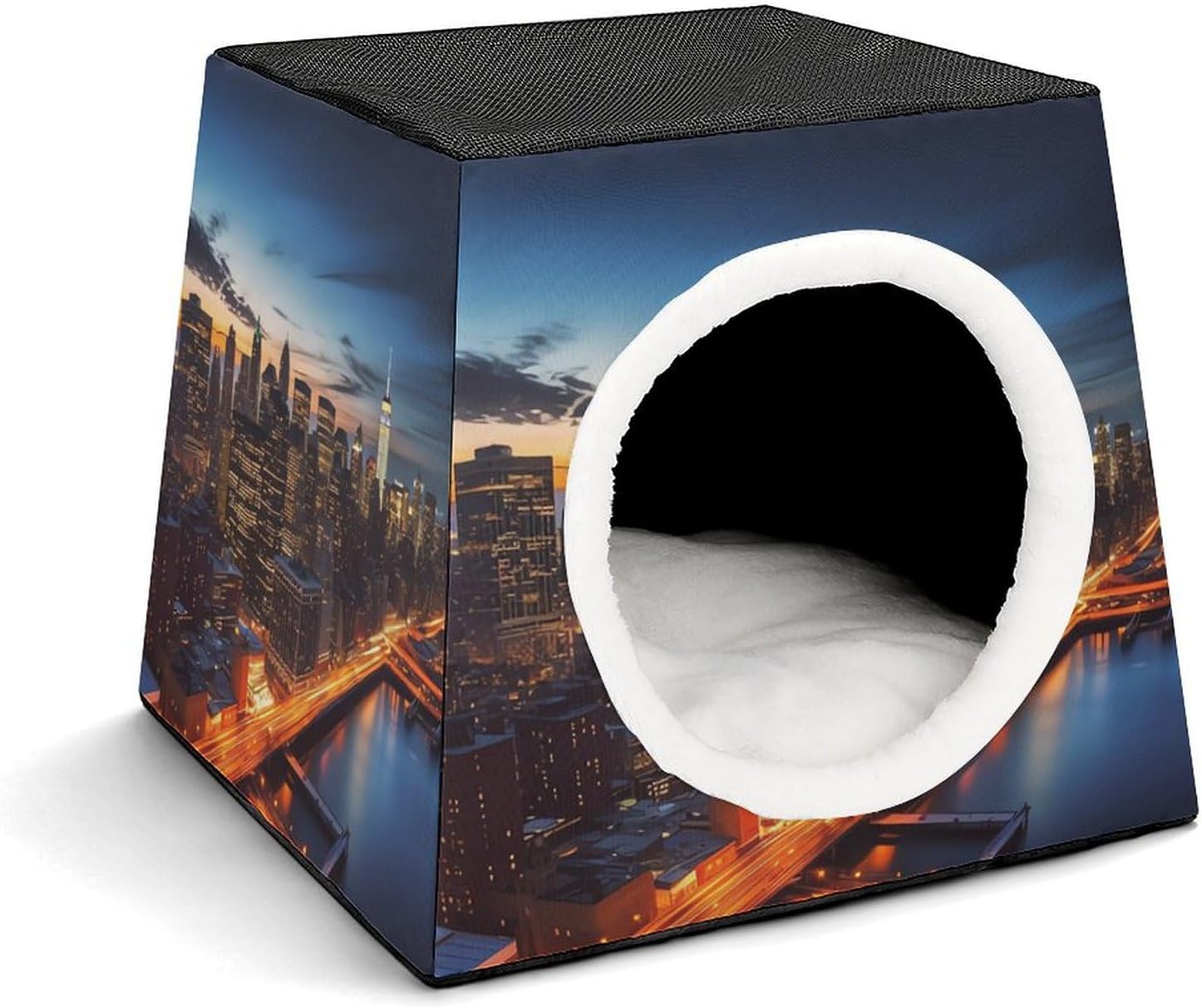 New York City Scenery Pet Hut Comfortable Nest for Pets Space Capsule Warm Soft Indoor Pet Shelter Space Pet House for Indoor Cats Small Dogs and Medium Animal