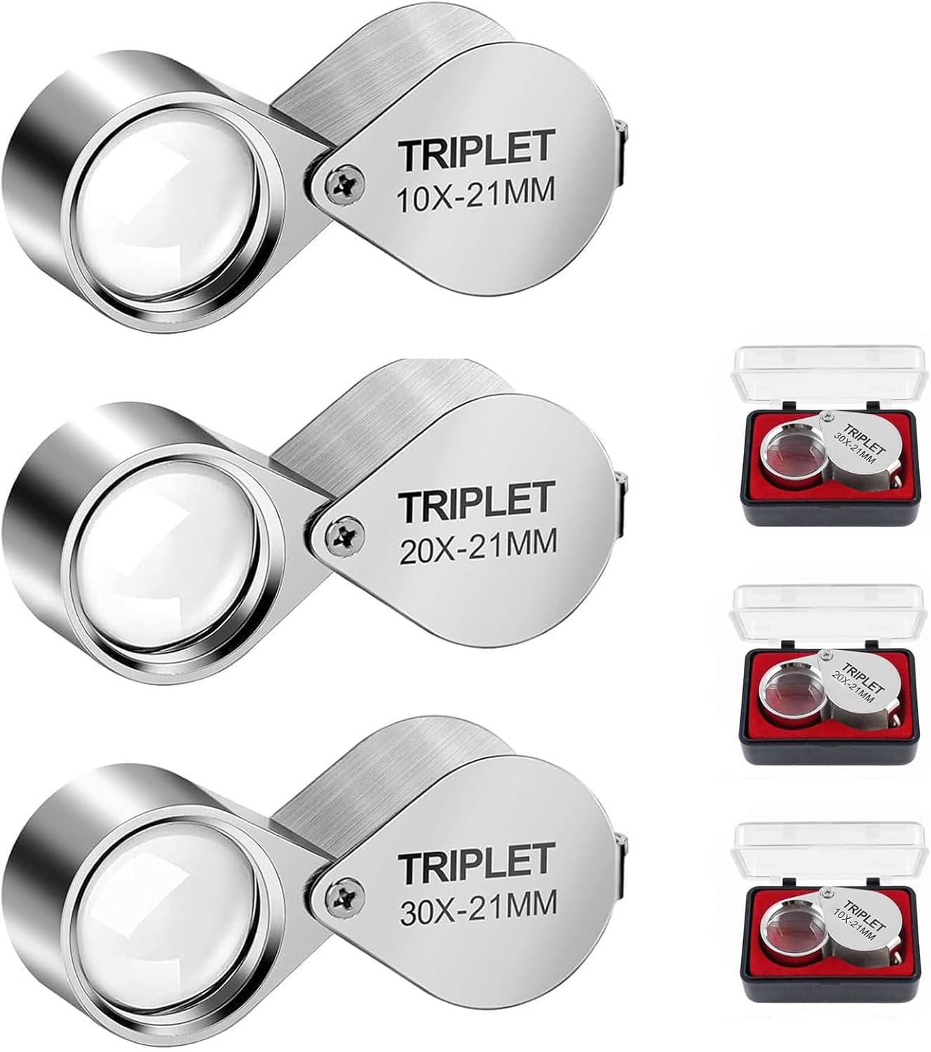 3 Pcs Jewellers Loupe, 10x, 20x And 30x Magnifier, Loupe Magnifier, Folding Handheld Magnifying Glass For Jewelry Recognition, Scientific Documents, Newspaper And Book Reading