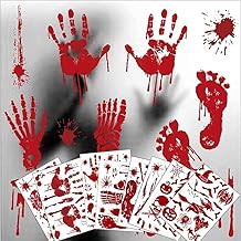 Halloween Decorations, 8 Sheet/95Pcs Halloween Bloody Handprint Footprint Wall Decal Floor Clings, Horror Handprint Home PVC Halloween Decoration Window Stickers