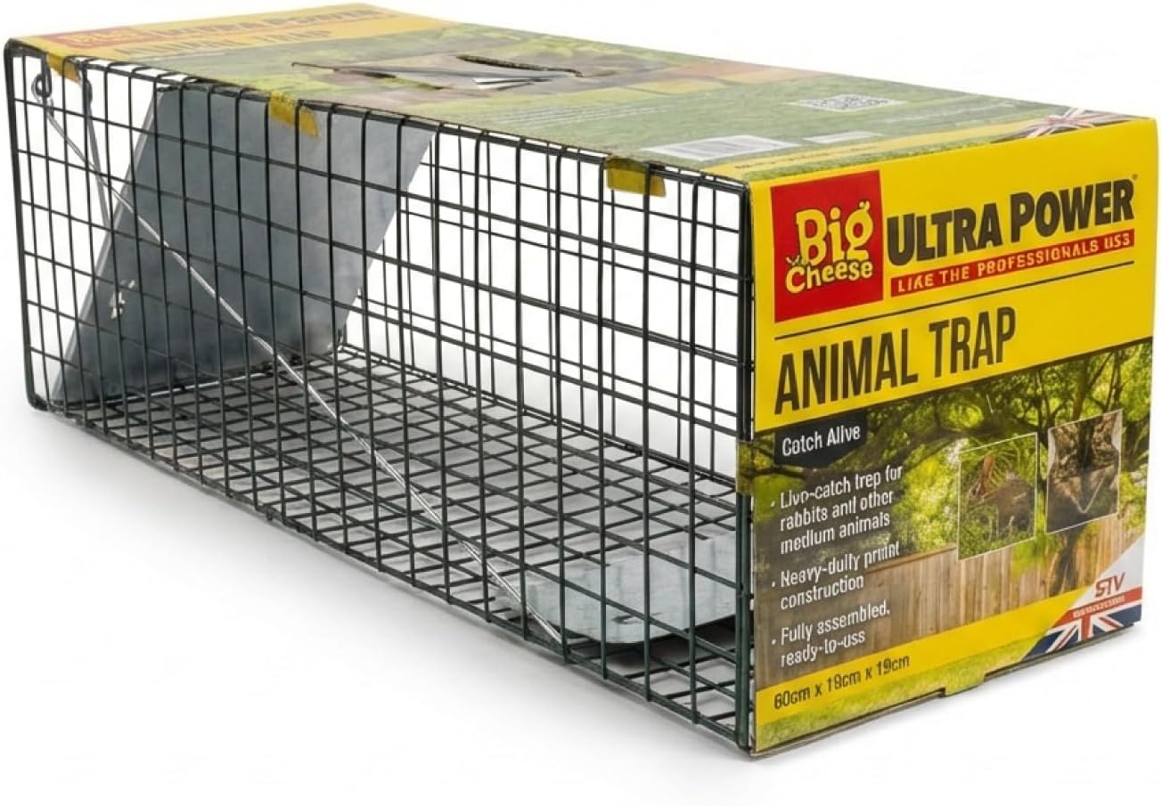The Big Cheese Live Animal Trap – Welfare-Friendly Live-Catch Cage Trap for Mink, Cats, and Similar Sized Animals, Indoor and Outdoor use, 60 cm x 19 cm x 19 cm, Silver