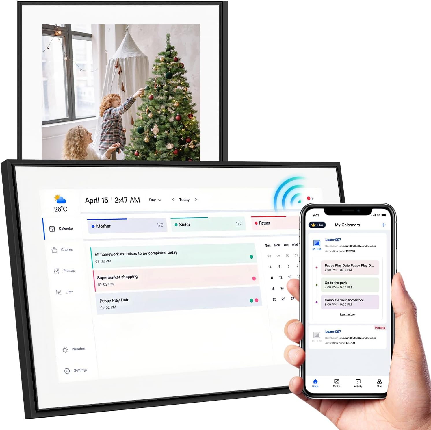 15.6 Inch Digital Calendar and Smart Chore Chart,1920x1080 FHD Smart Touchscreen Interactive Display for Family Schedules-Wall Mounted,32GB Memory Share Photos and Videos from Anywhere﻿ (Black)