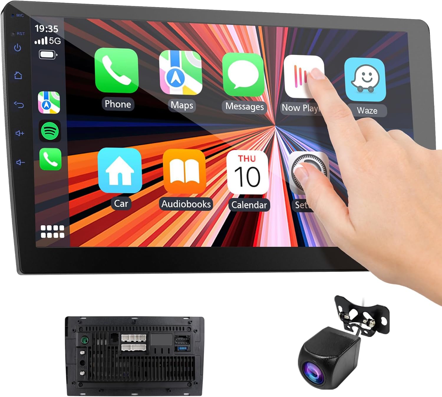 10.1" HD Touchscreen Wireless Carplay Screen for Car with Apple carplay and Android auto, Double Din, GPS, WiFi, BT5.1, 8-core Processor, Voice Control, Backup Camera, Audio Outputs (4+64G)