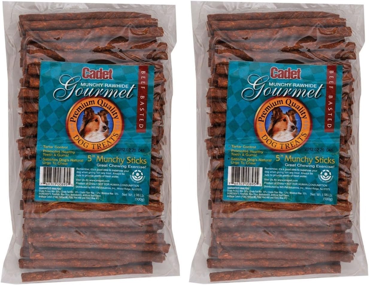 (2 Pack) Rawhide Munchy Sticks Beef, 5-Inch (100 Count Per Pack)