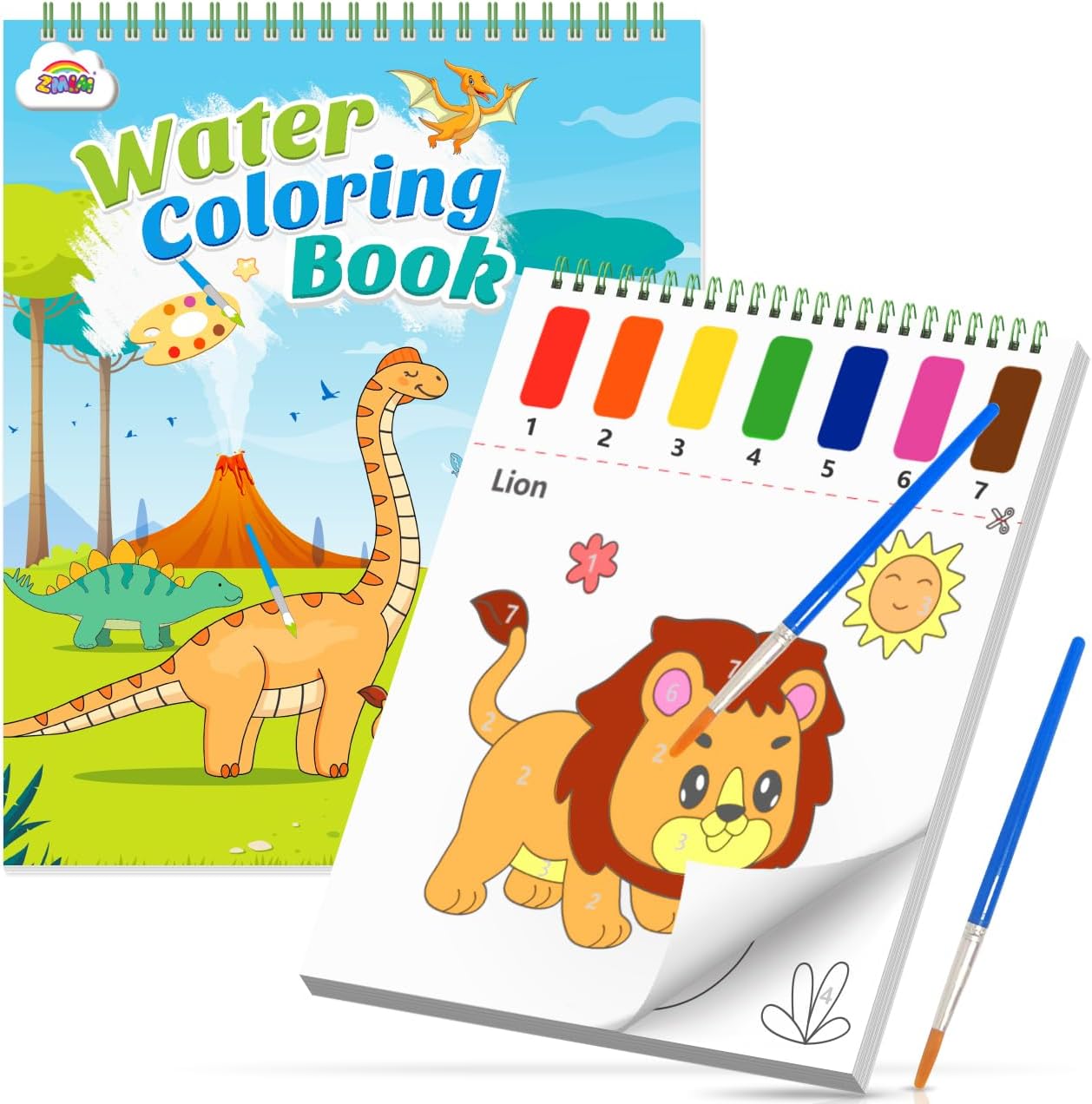 ZMLM Paint with Water Coloring Books for Toddlers, Mess Free Watercolor Painting Sets Activity for Kids Arts Crafts Gift Toy for Boy Girl Age 4 5 6 7 8 Christmas Stocking Stuffers Birthday (Dinosaurs)