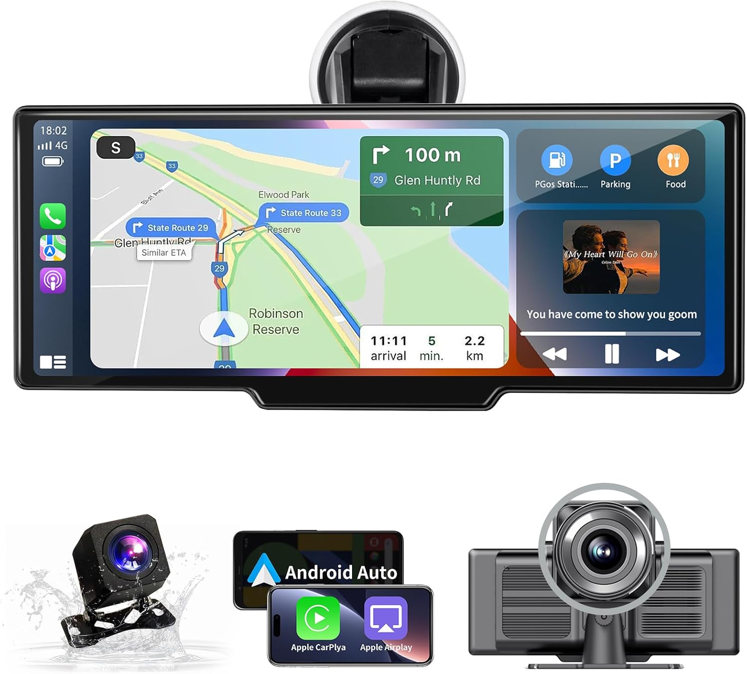 Portable Carplay Screen for Car - 10.26" Wireless Carplay & Android Auto Car Stereo, with 4K Dash Cam, Backup Camera, Bluetooth, GPS Navigation/Mirror Link/Voice Control/Bluetooth