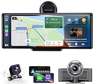 Portable Carplay Screen for Car - 10.26" Wireless Carplay & Android Auto Car Stereo, with 4K Dash Cam, Backup Camera, Bluetooth, GPS Navigation/Mirror Link/Voice Control/Bluetooth