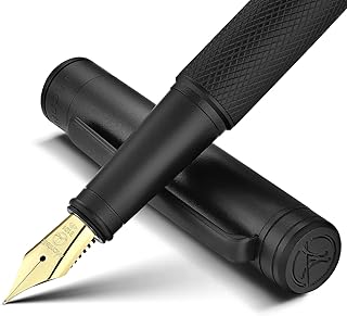 Luxury Fountain pen, Matte Black Forest Pen Body, 18K Gilded Nib (Fine), Fancy Pen Gift Set for Men & Women, Professional, Writing, Executive,Office, Nice Pen