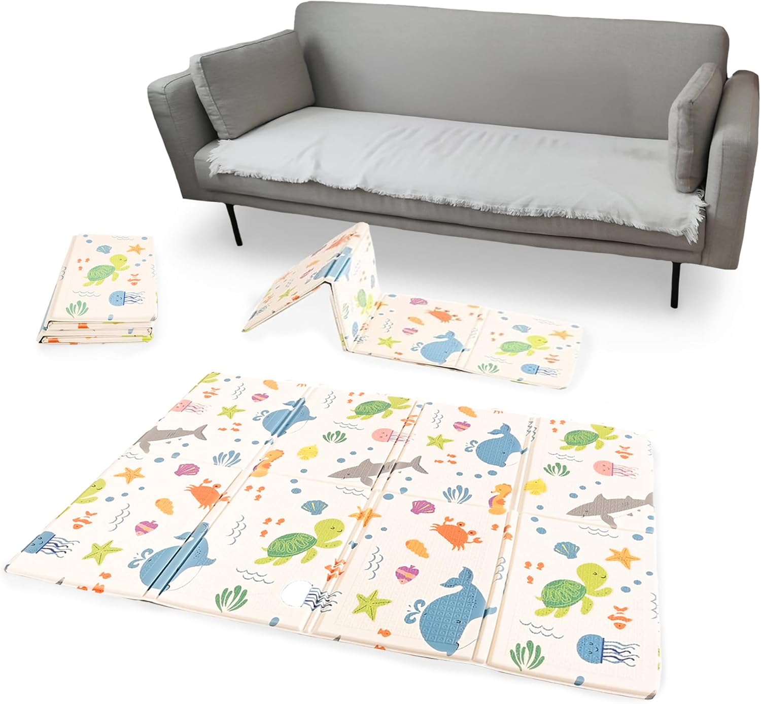 KandyToys Sea Life Foldable Baby Play Mat | Thick Padded XPE Baby Crawl Mat | Waterproof | Safe