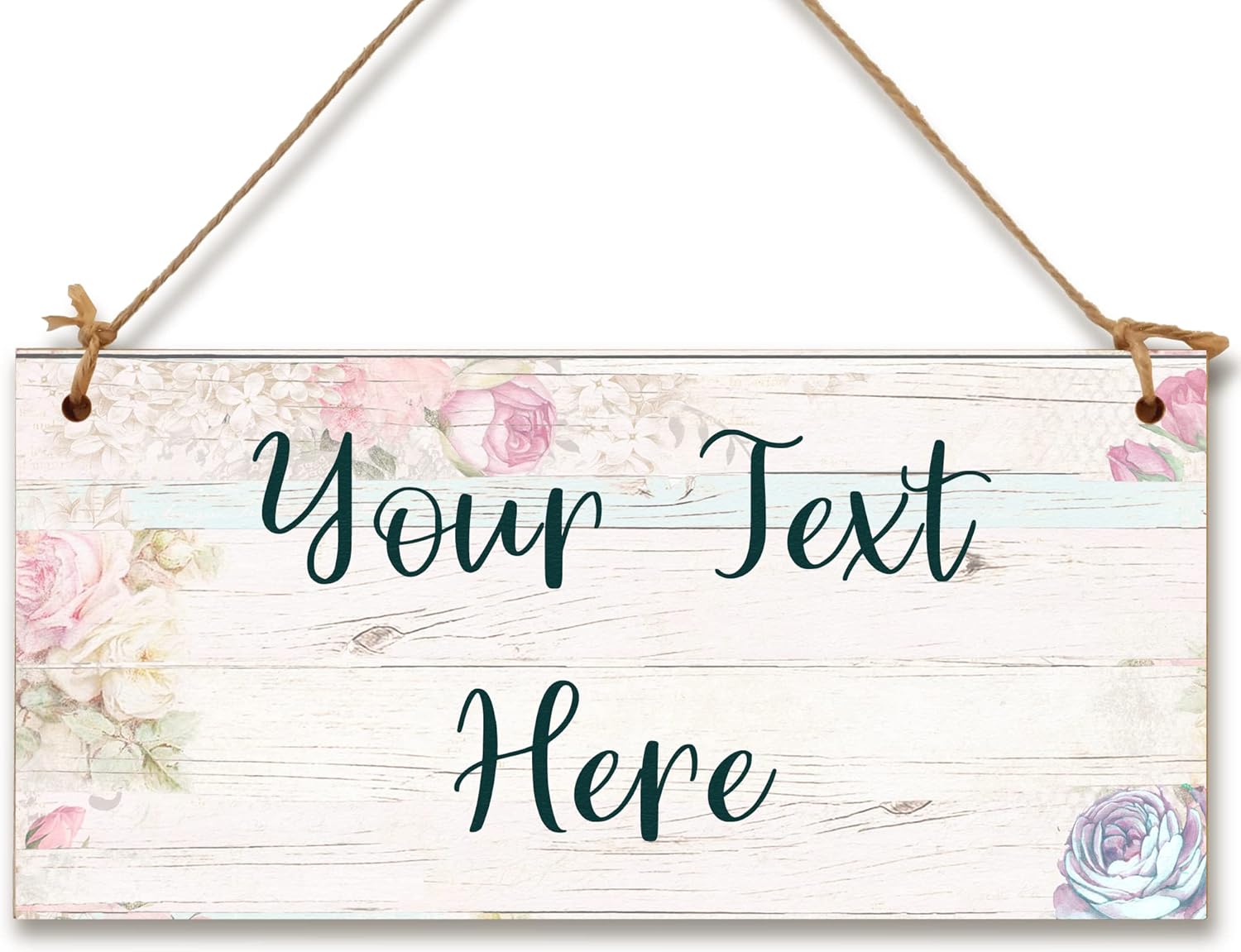 Personalised Hanging Plaque Your Custom Text Rustic Floral Pastels Decorative Wooden Door Wall Sign Home Decor Add Any Message