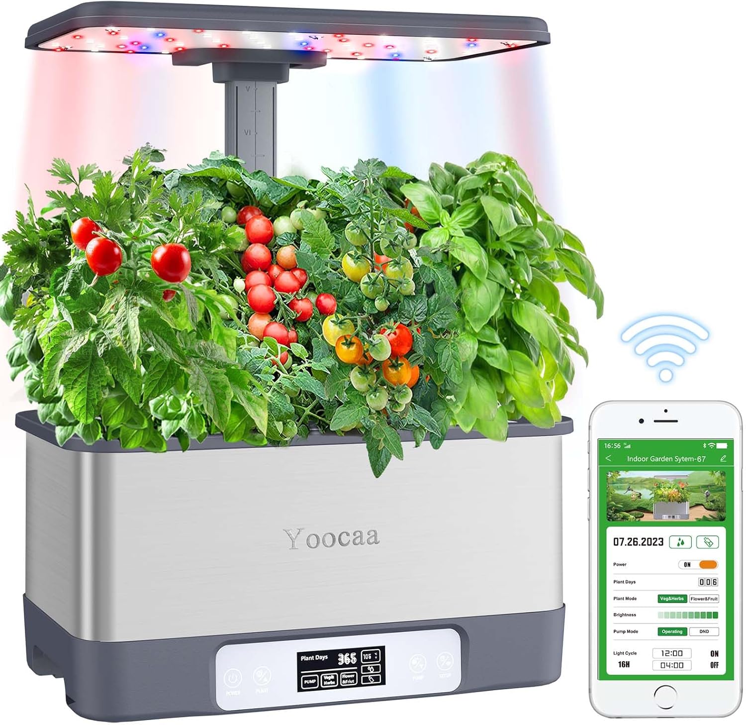 Yoocaa APP Remote Control Hydroponics Growing System with LED Grow Light & Automatic Timer, Adjustable Indoor Herb Garden Kit for Home Kitchen, 8-Pod (18'' Max Height)