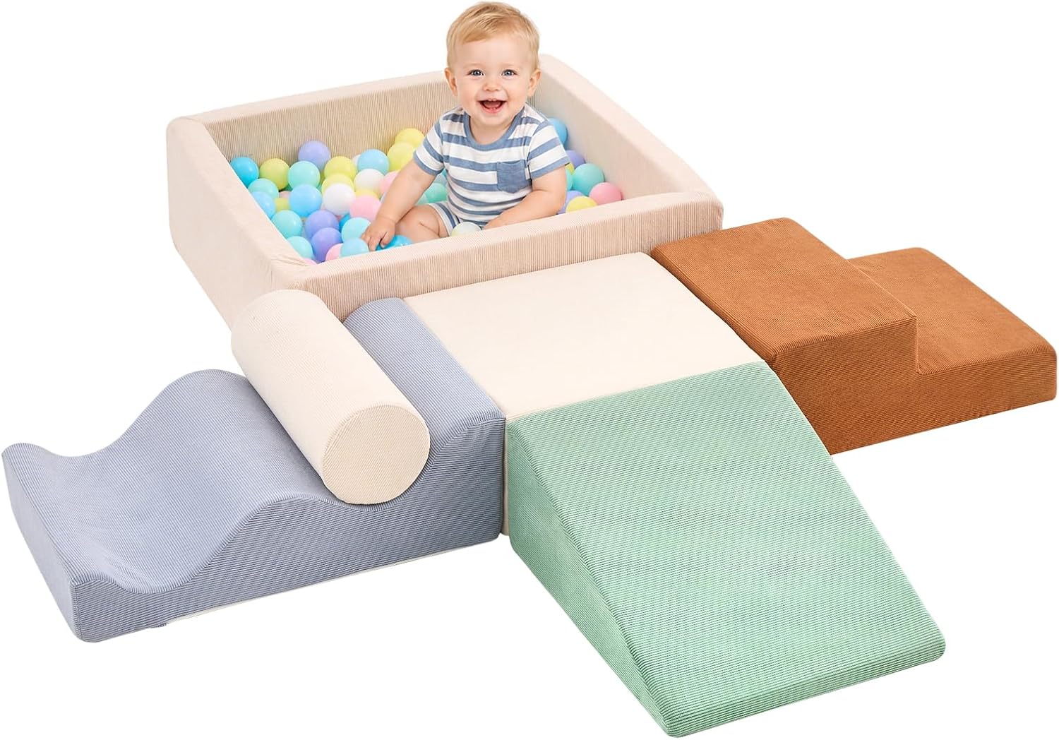 Climbing Toys for Toddlers, 6-piece Soft Foam Climbing Blocks with Ball Pit