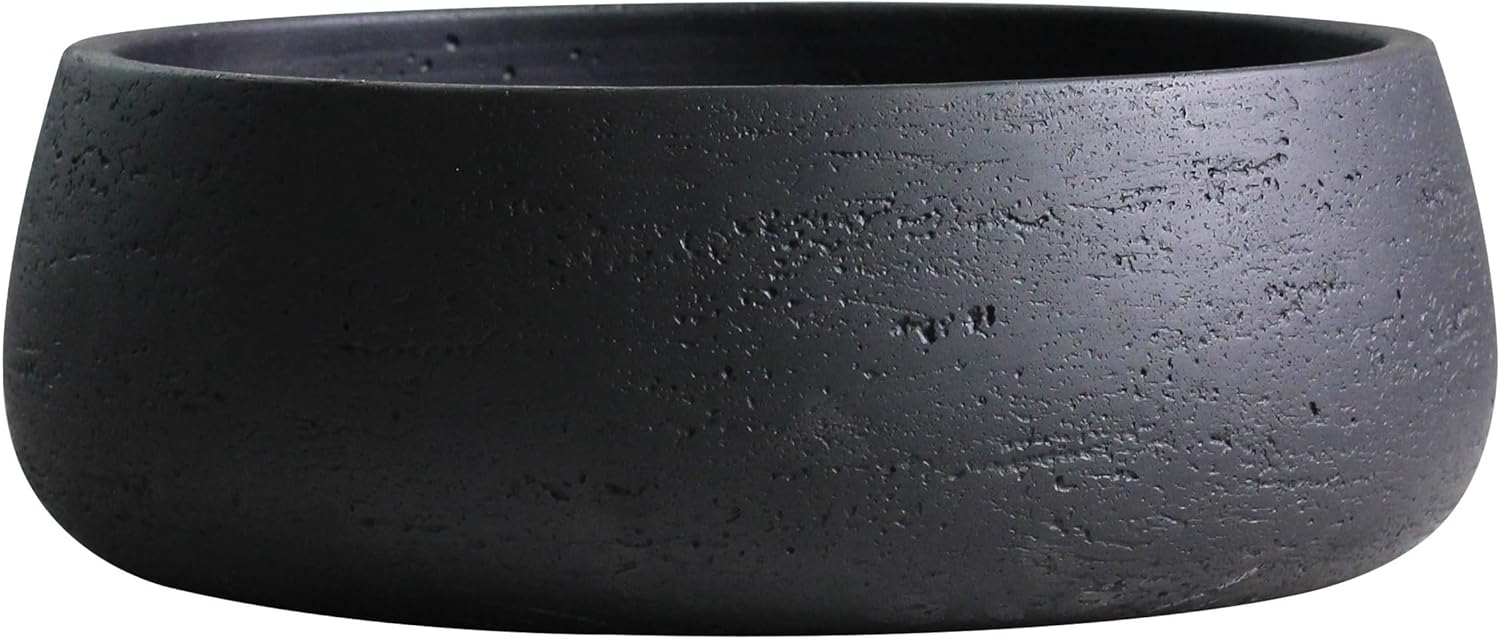 Olly & Rose Matt Black Home Decor Ceramic Planter Bowl - Shallow Indoor and Outdoor Plant Pot - Decorative Flower Pot and Garden Bowl (28.5cm)