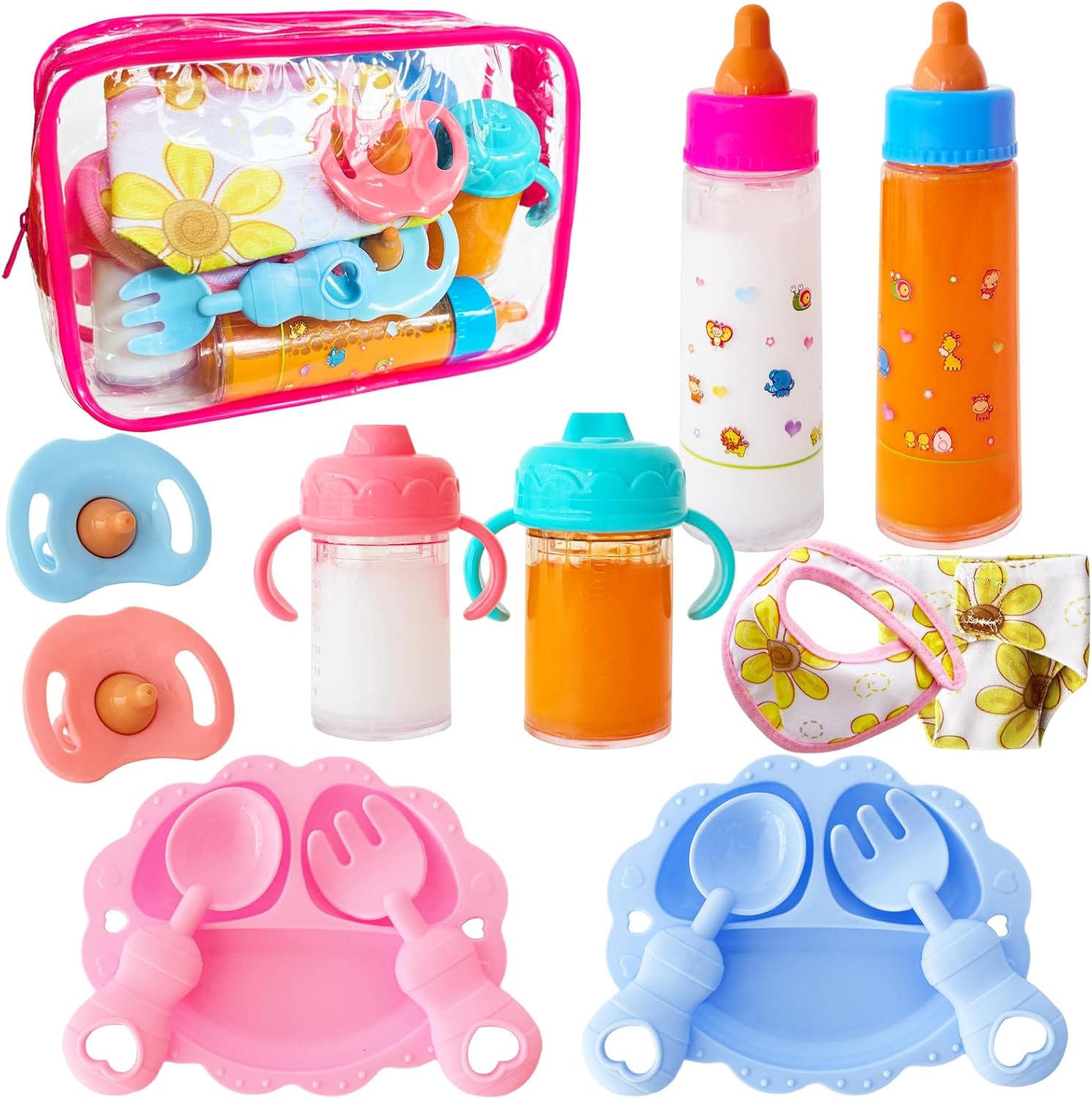 15 Pcs Baby Doll Accessories Magic Bottle Set,Doll Feeding Set with Package,Pretend Play Feeding Toys for Kids,Girls,Party,Gift
