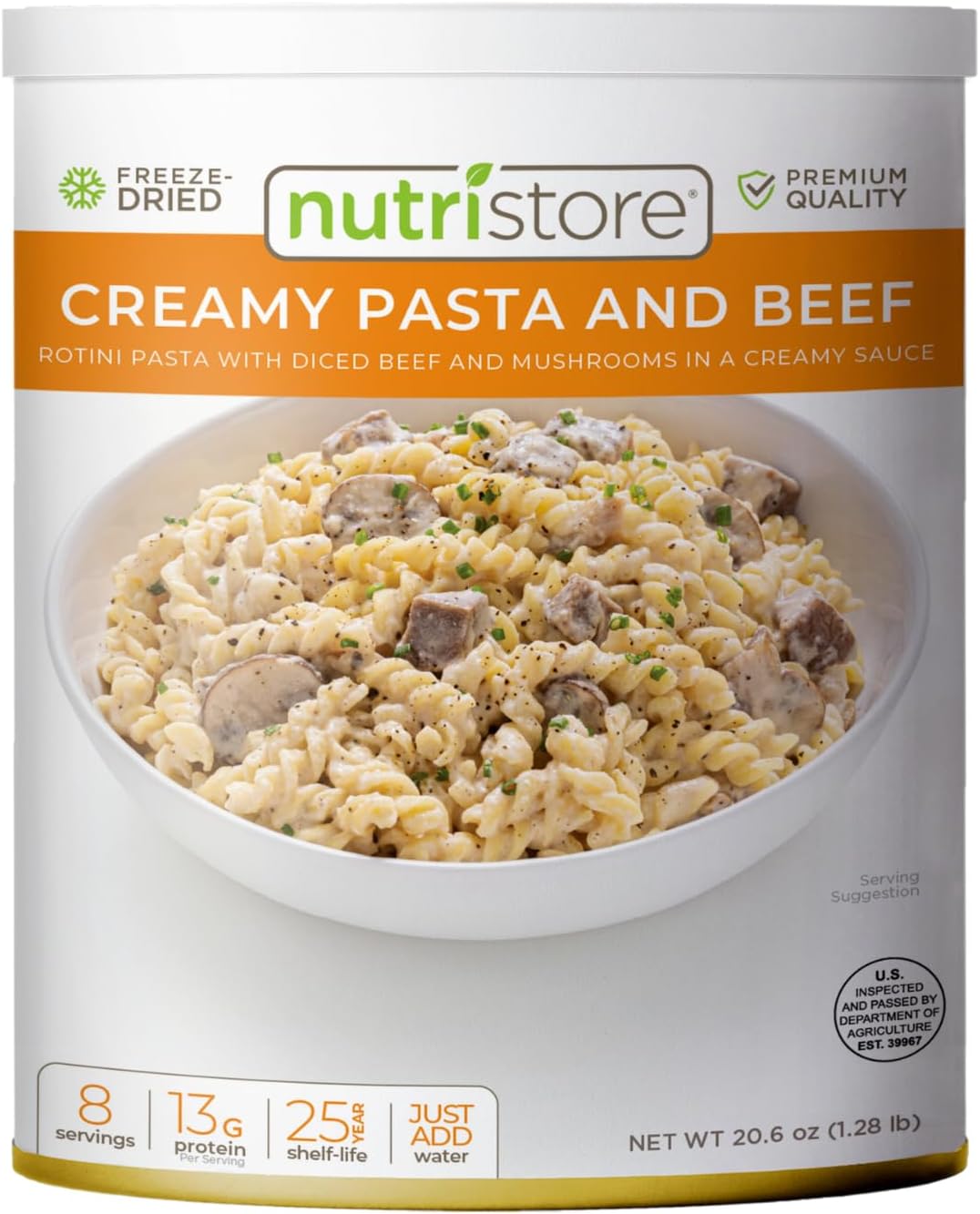 Nutristore Freeze-Dried Creamy Pasta and Beef | Emergency Survival Bulk Food Storage Meal | Perfect for Everyday Quick Meals and Long-Term Storage | 25 Year Shelf Life | USDA Inspected