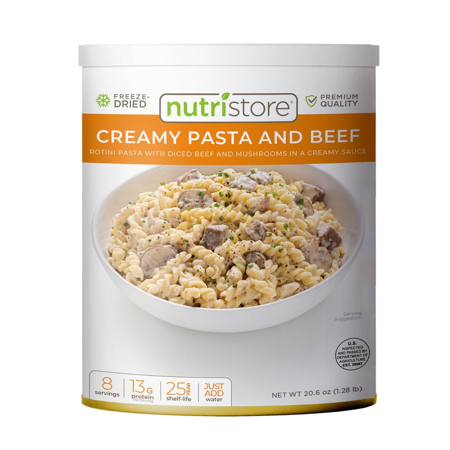 Nutristore Freeze-Dried Creamy Pasta and Beef | Emergency Survival Bulk Food Storage Meal | Perfect for Everyday Quick Meals and Long-Term Storage | 25 Year Shelf Life | USDA Inspected (1-Pack)