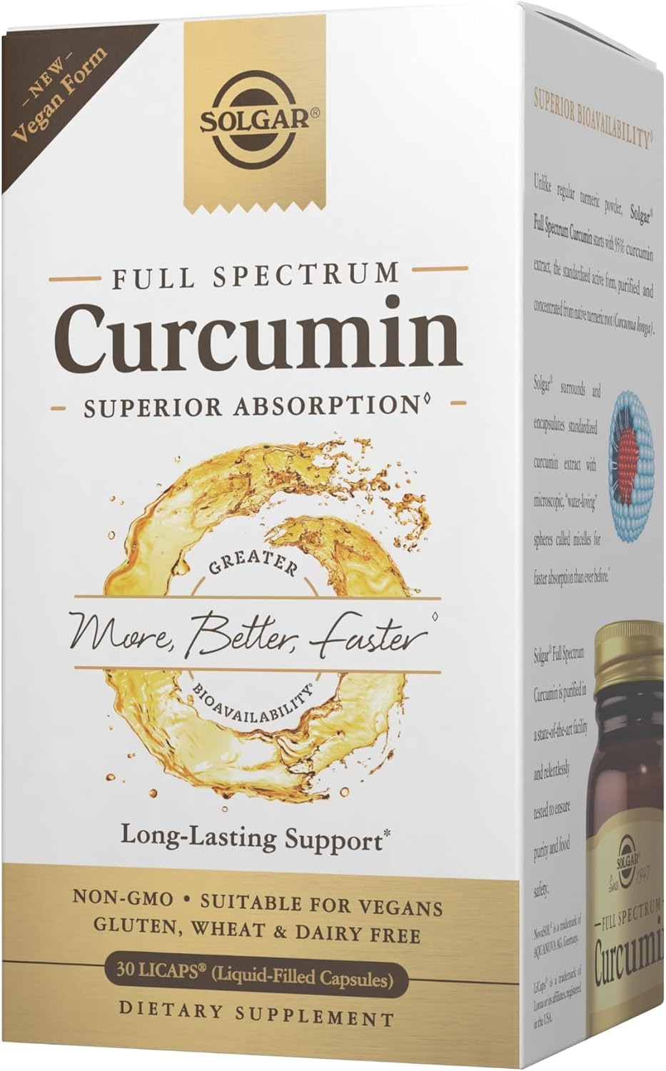 Solgar Full Spectrum Curcumin Softgels - Pack of 30 - Liquid Extract of Turmeric - Supports Brain, Joint, & Immune System Health - Gluten Free, Gold