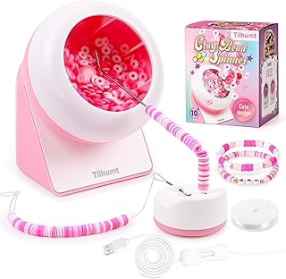 Tilhumt Clay Bead Spinner, Electric Bead Spinner for Jewelry Making, Friendship Bracelets Maker with Needle and Elastic String, Gift for Girls, Patent Design, Pink (Beads Not Included)