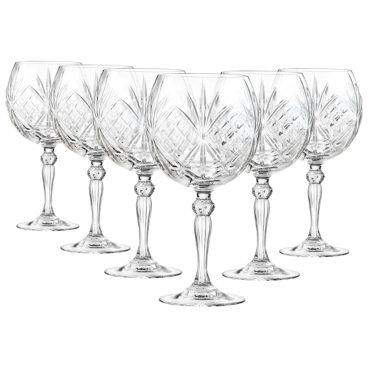 6x 650ml Melodia Gin Glasses - Large Long Stem Bowl Shaped G&T Cocktail Drinking Copa Tonic Glass Gift Set - By RCR Crystal