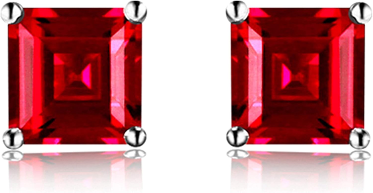 Navachi 925 Sterling Silver 18k White Gold Plated 1.6ct Square Ruby Sapphire Emarald Stud Earrings