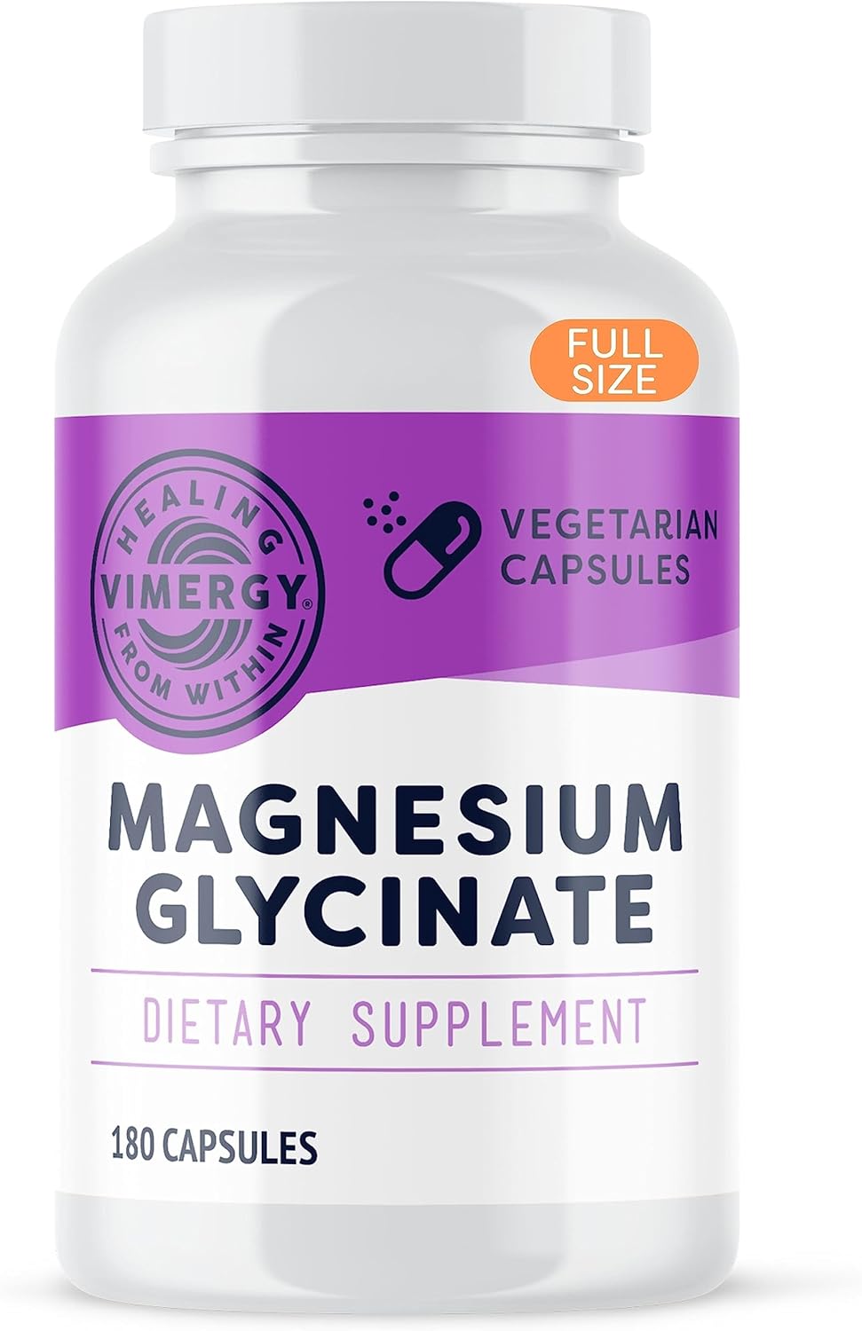 VIMERGY Magnesium Glycinate – Stress Support – Chelated to Avoid Tummy Upset*– Promotes Heart Health & Energy*– Kosher, Vegan Gluten-Free – 180 Caps