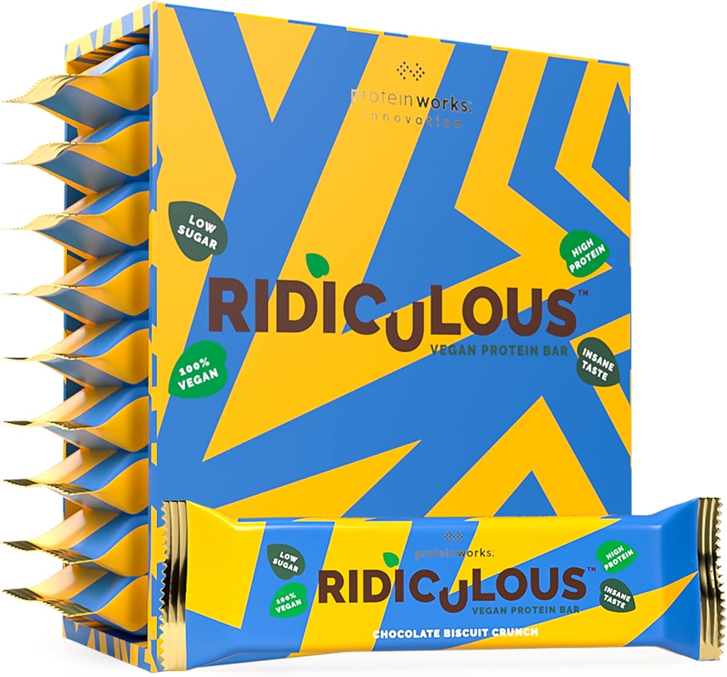 Protein Works - Ridiculous Vegan Protein Bar , Award Winning , 100% Plant Based & Palm Oil Free , High Protein , Chocolate Biscuit Crunch , 9 Bars