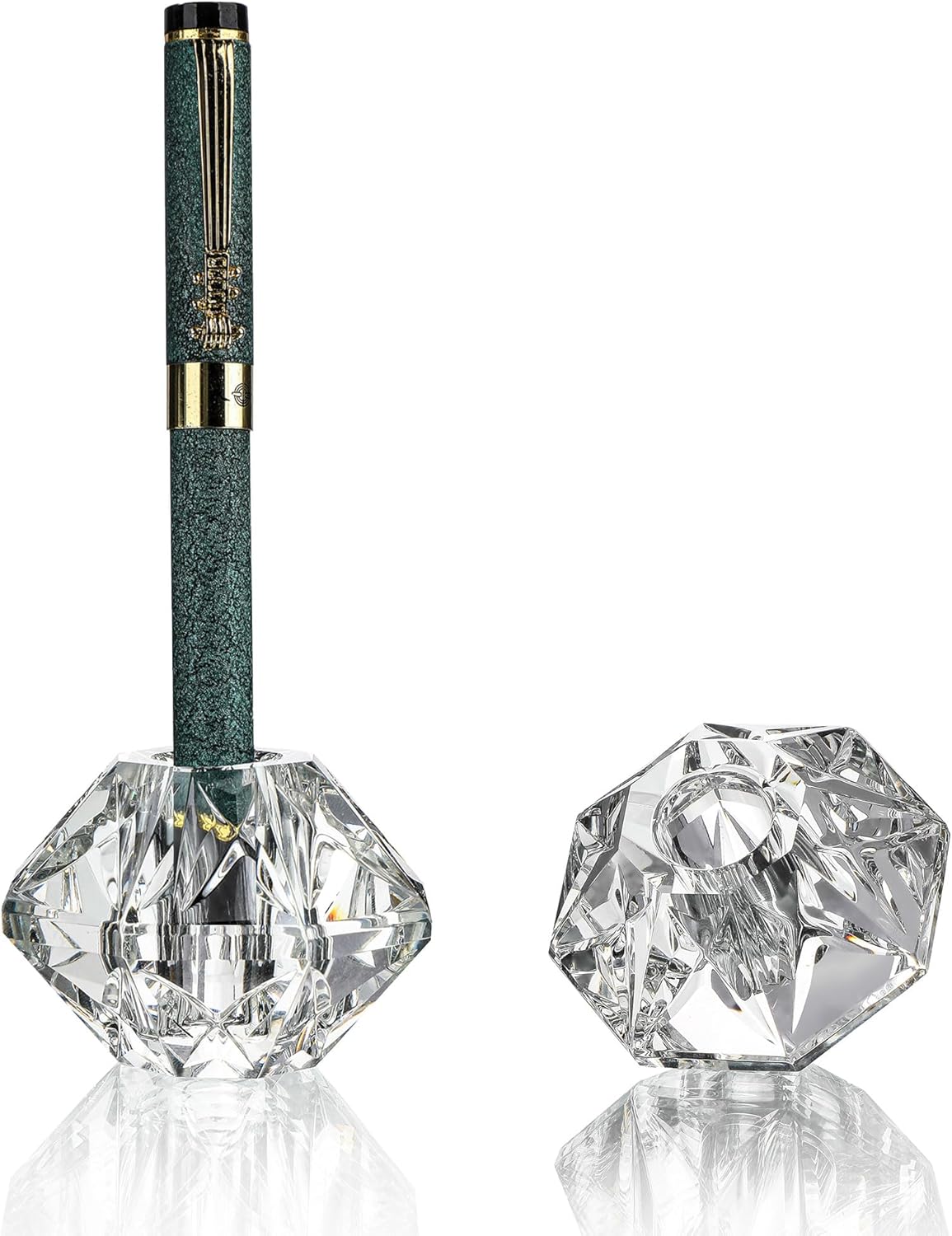 QFkris 2-Packs Crystal Fountain Pen Stand Glass Feather Pen Holder Crystal Pen & Pencil Holder Base for Office Desk Desktop Decoration Toothbrush Stand Gift for Students Teachers(2.2inch)