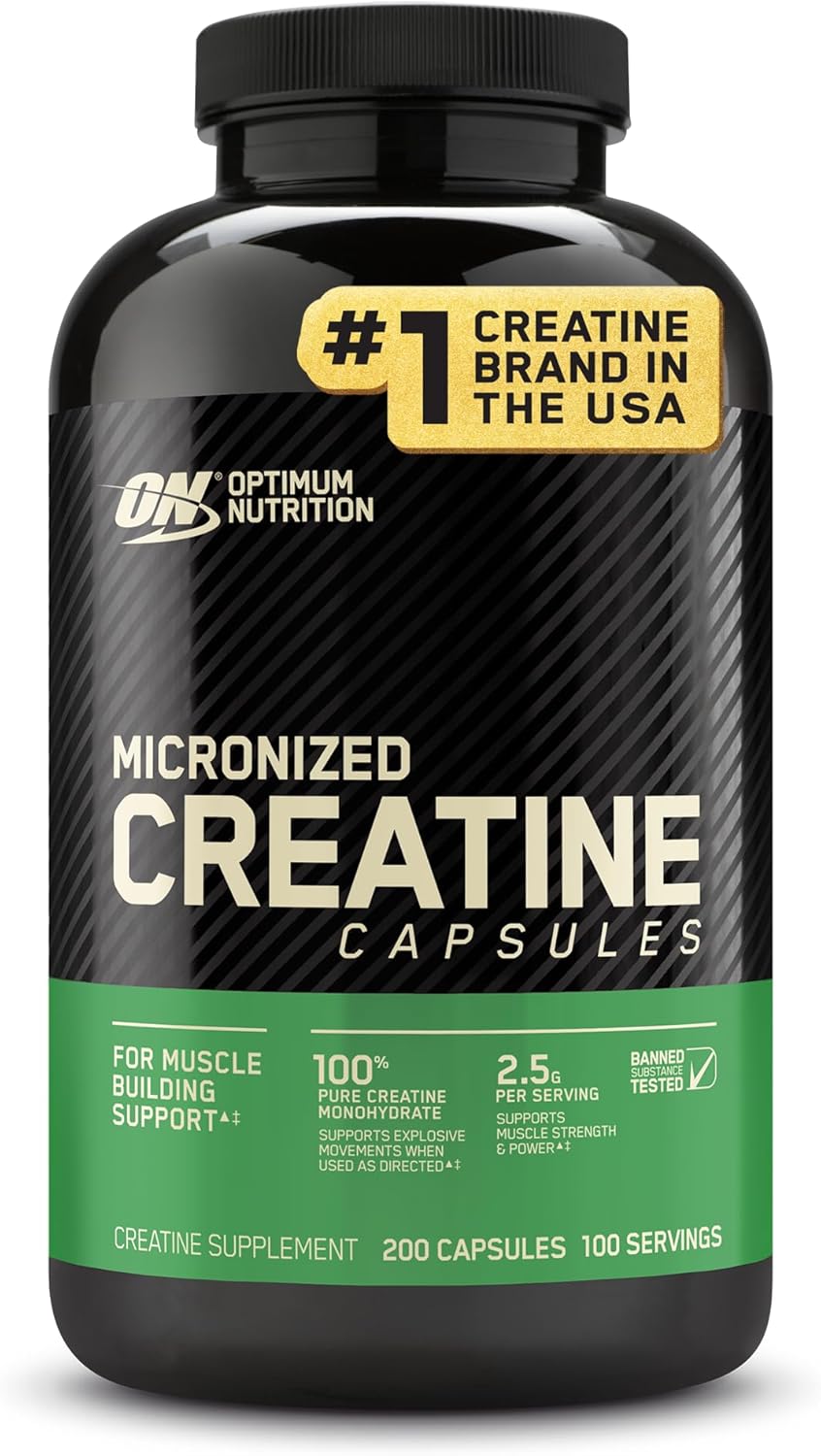 Optimum Nutrition Micronized Creatine Monohydrate Capsules, Keto Friendly, 2500mg, 200 Capsules (Packaging May Vary)