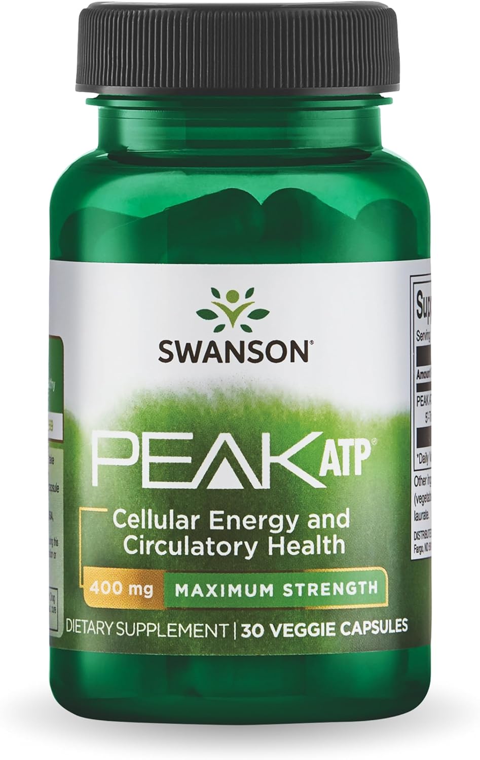 Swanson Maximum Strength Peak ATP-Natural Supplement (30 Veggie Capsules, 400mg Each) 1 Pack