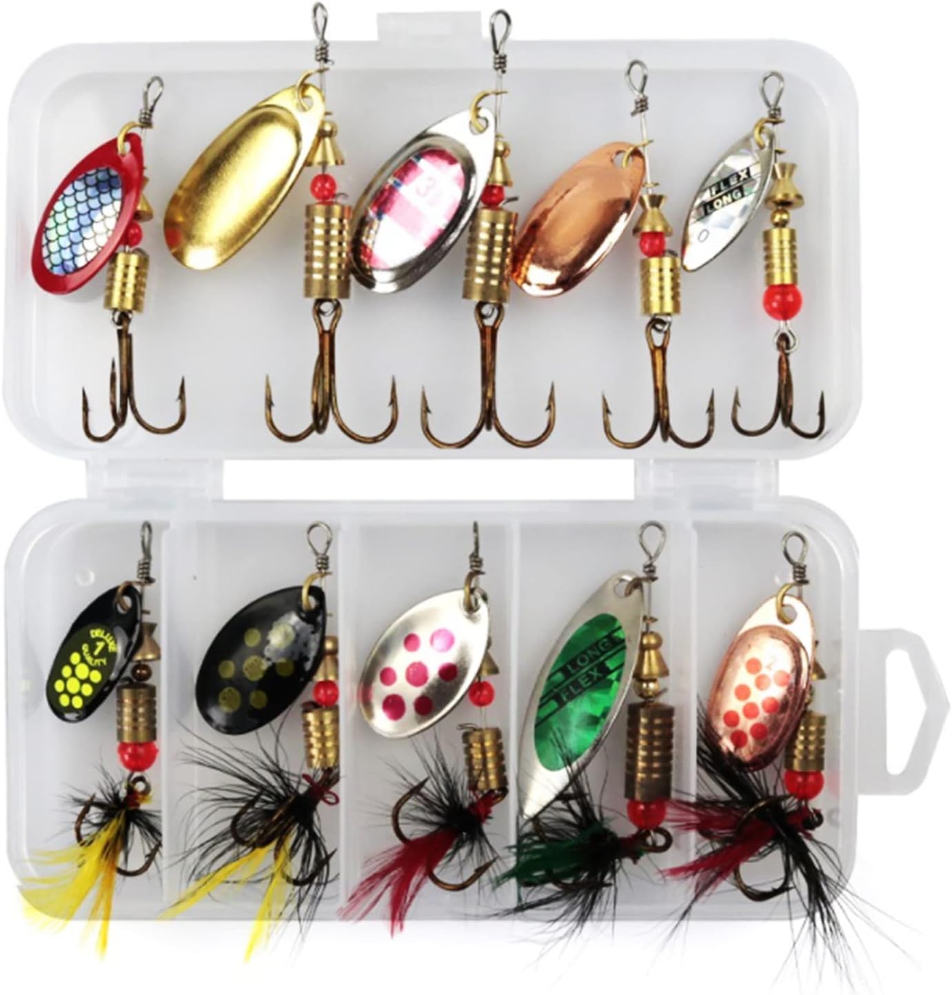 Spinner Bait Set- 5Pcs/10Pcs16Pcs Multi Colored Fishing Spinners Lures Spoon Baits Fishing Lure Crankbaits Set for Trout Pike Bass Salmon with Box
