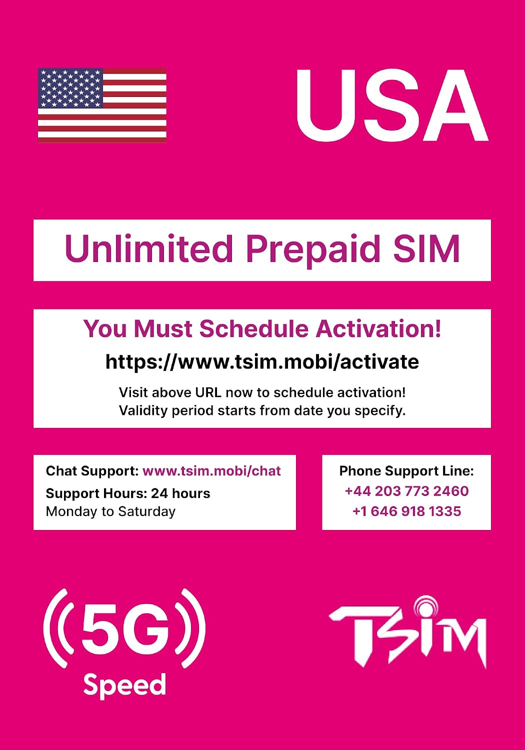 USA SIM Card for Travel to the USA. PrePaid. T-Mobile network with Unlimited Data, Calls and Texts. New Upgraded 5G SIM Card! (14 Day)
