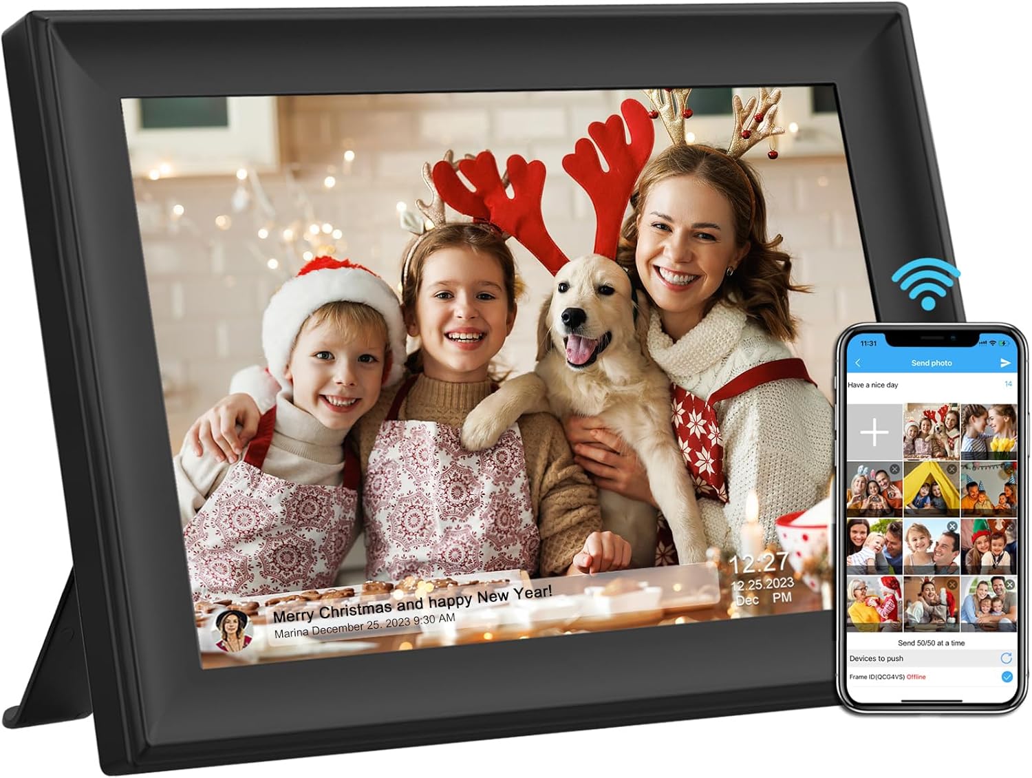SSAWiFiFrame 32GB 10.1 Inch WiFi Digital Picture Frame with 1280x800 HD IPS Touch Screen, Send Photo or Videos via App or Email, Support USB Drive/SD Card Extend Storage,Auto-Rotate, Wall Mountable