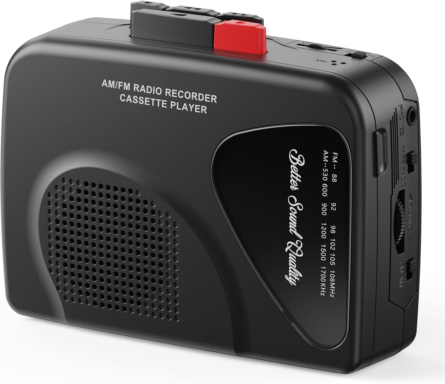 Walkmaner Cassette Player/Recorder, Am/FM Radio, Portable Cassette Player, Cassette Recording, Built-in Speakers, Manual Recording, T201 (Black)