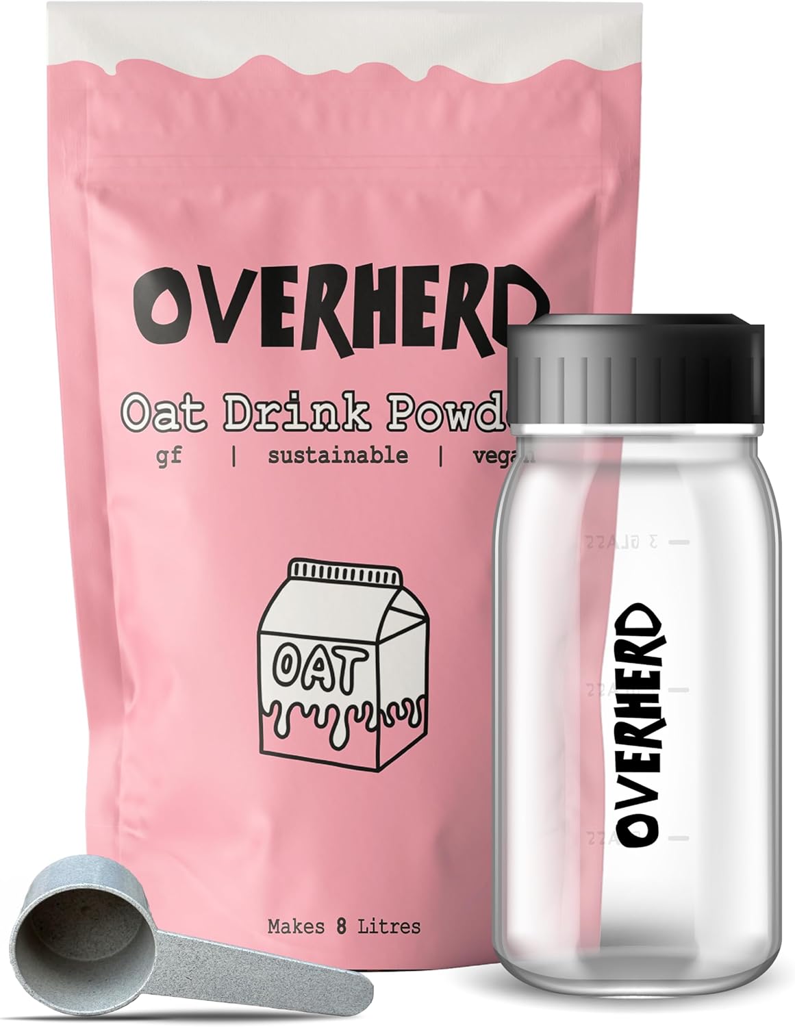 Overherd Powdered Oat Milk Starter Set | 8 Litres of Sustainable Oatmilk + Glass Bottle + Scoop…