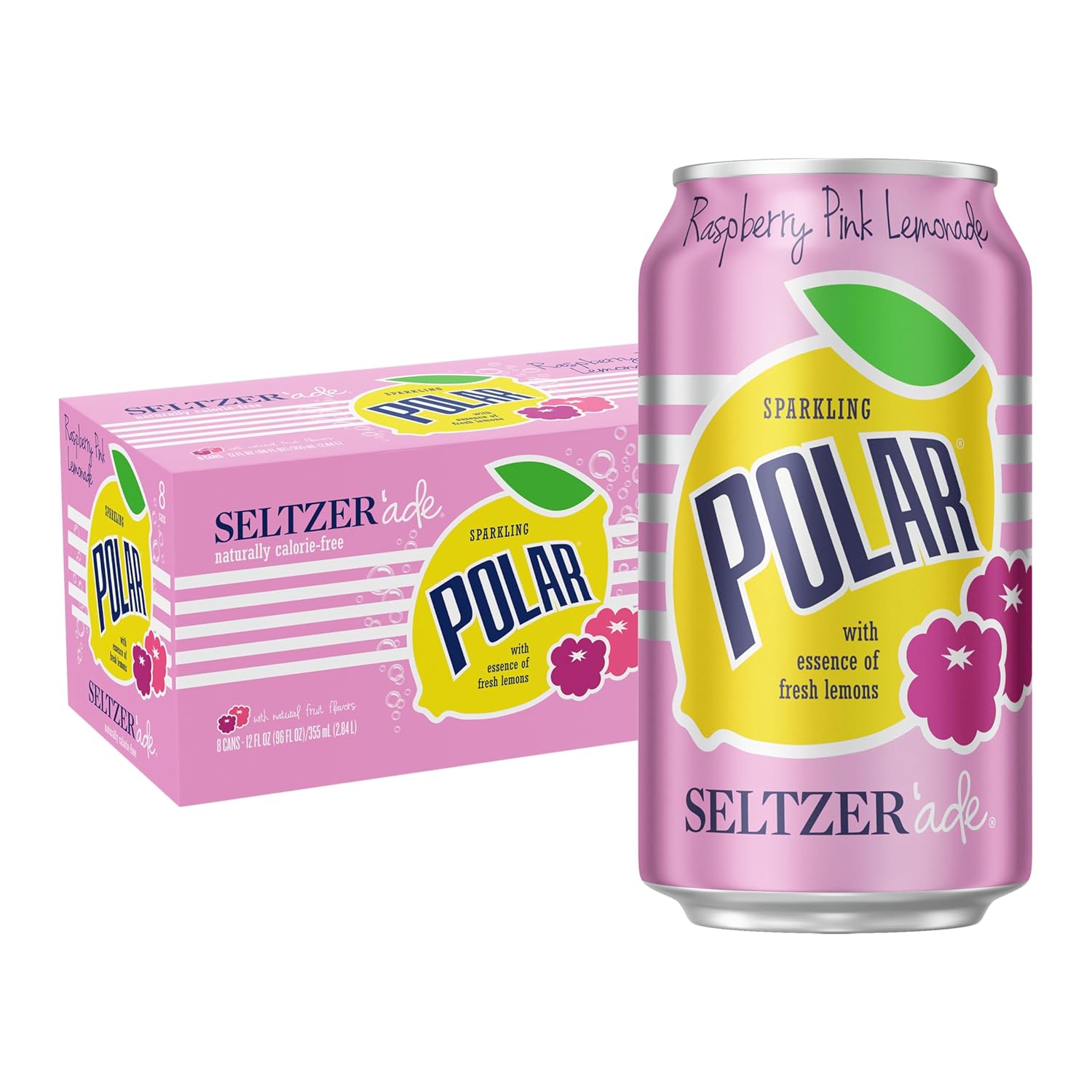 Polar Seltzer Raspberry Pink Lemonade, 12 Fl oz cans, 8pk