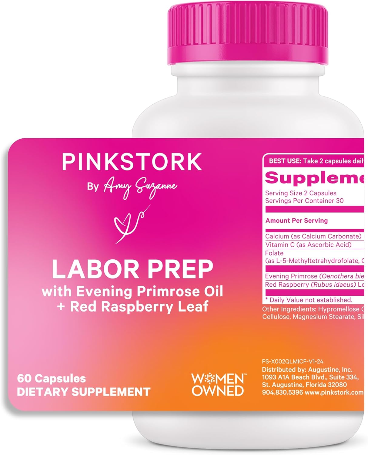 Pink Stork Labor Prep Supplement – Evening Primrose Oil & Red Raspberry Leaf for Third Trimester, Gentle Labor & Postpartum Support, Pregnancy & Breastfeeding Safe, 60 Vegan Capsules