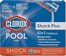 Clorox® Pool&Spa™ Shock Plus, for Crystal Clear Swimming Pool Water, Swim-ready in 15 minutes, Suitable for vinyl pools 12 Count (Pack of 1)