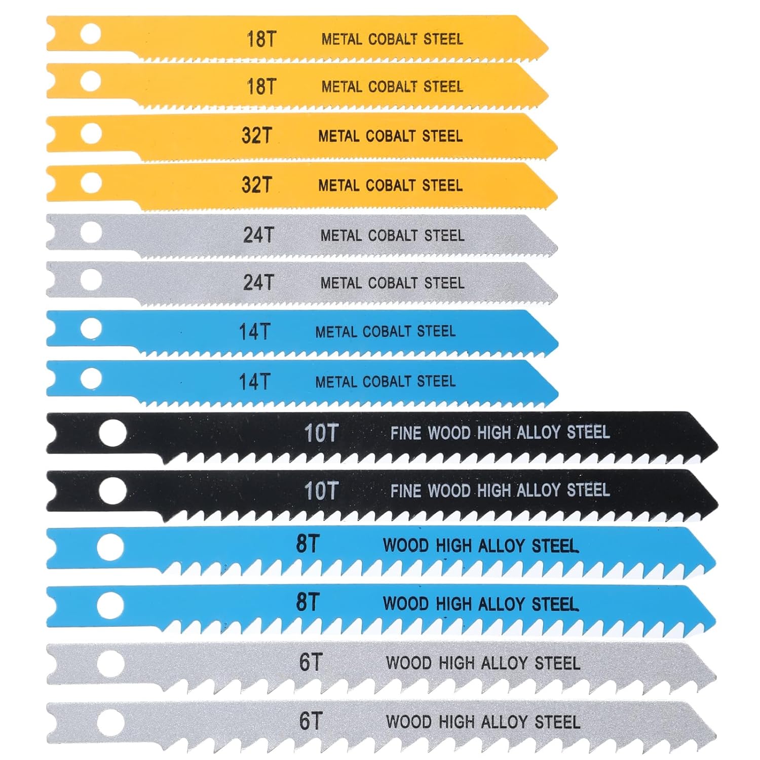 14Pcs U-Shank Jig Saw Blade Set for Wood Plastic Metal Compatible with 90% Power Jig Saws, Jigsaw Blades U Shank Includes 6T 8T 10T 14T 18T 24T 32T