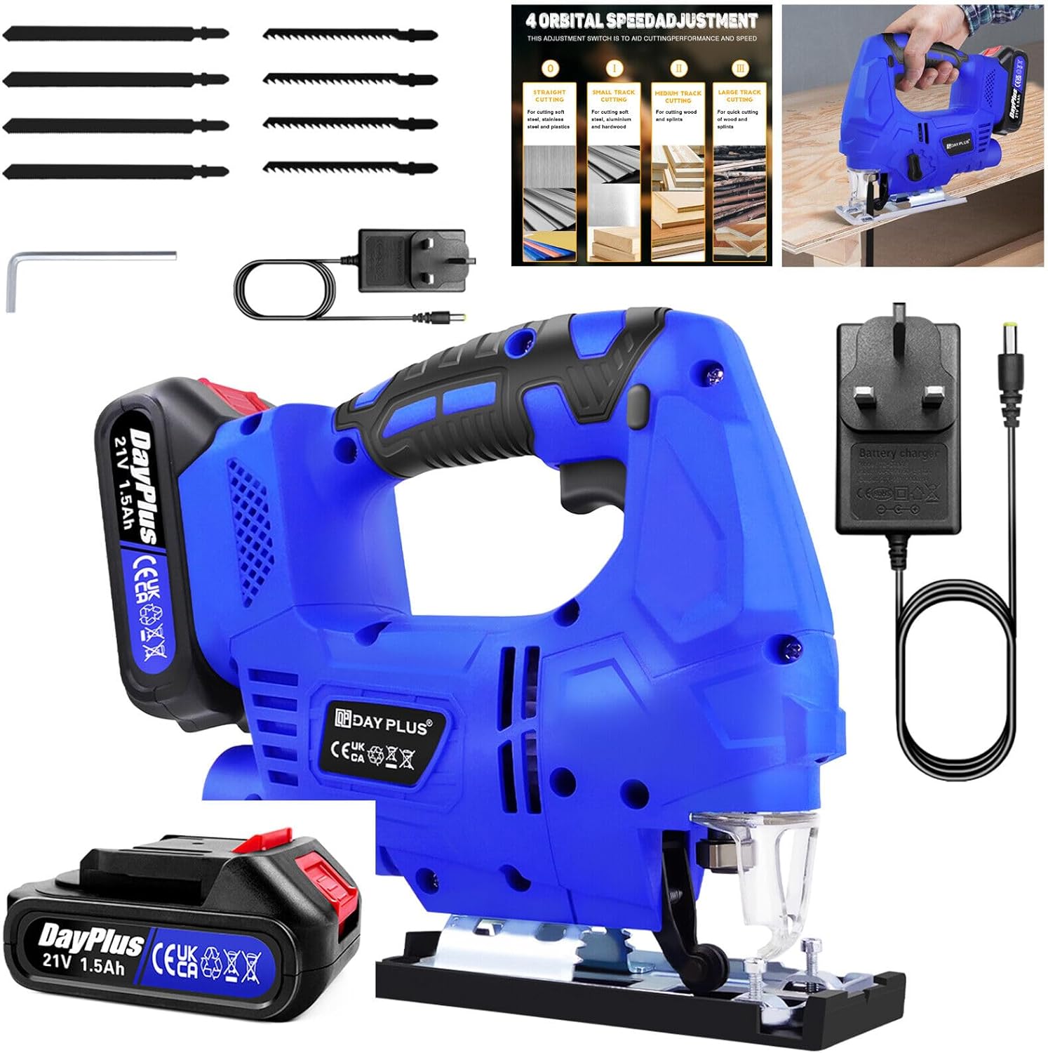 3000W Electric Cordless Jigsaw Power ±45°Cutting Jig Saws + Li Battery & Charger