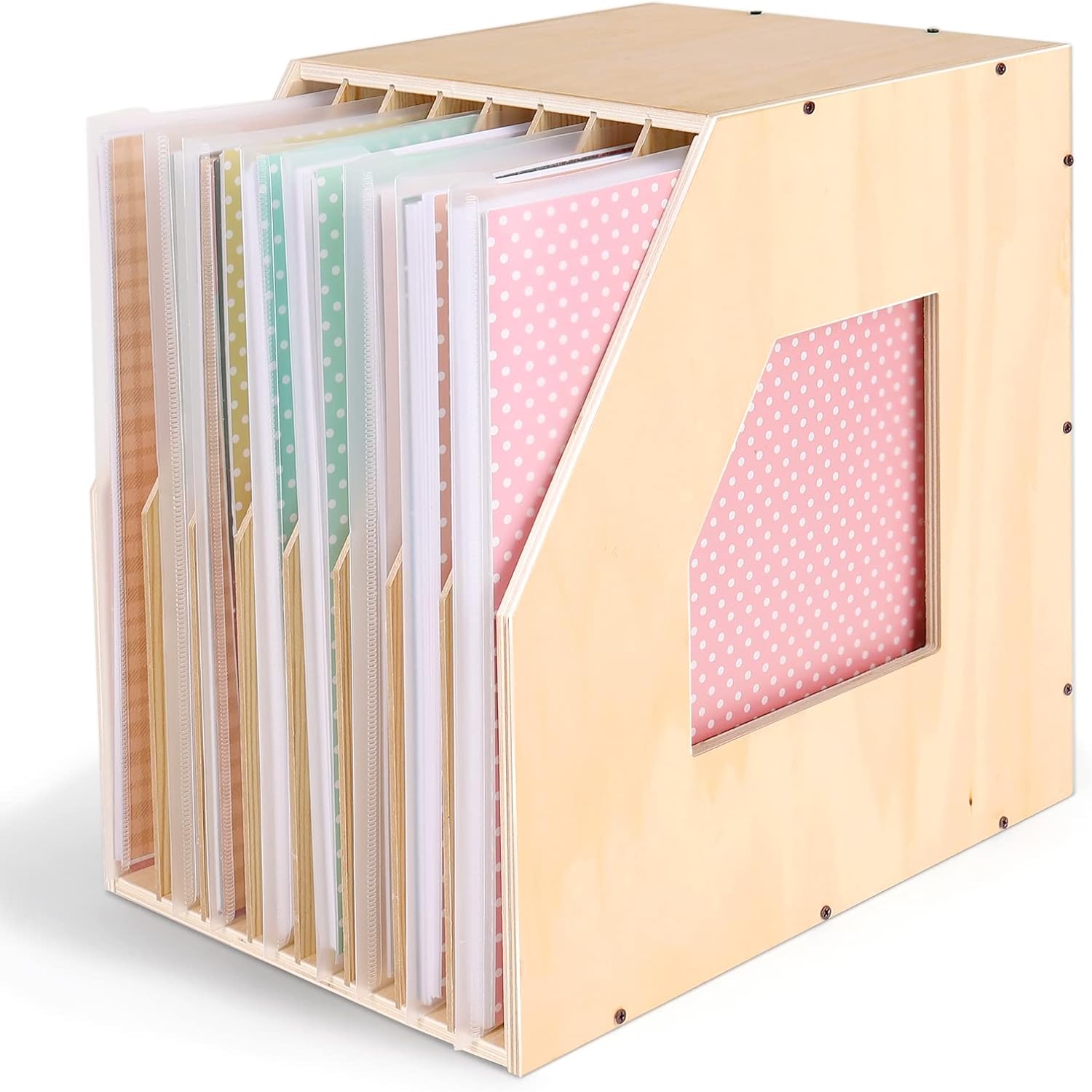 Caydo 12x12 Paper Storage Organizer, Slope Design Scrapbooking Storage Shelf For Holding 12 x 12 Inch Scrapbooking, 8 Slot Stable Scrapbook Paper Rack For Portfolio, Heat Transfer