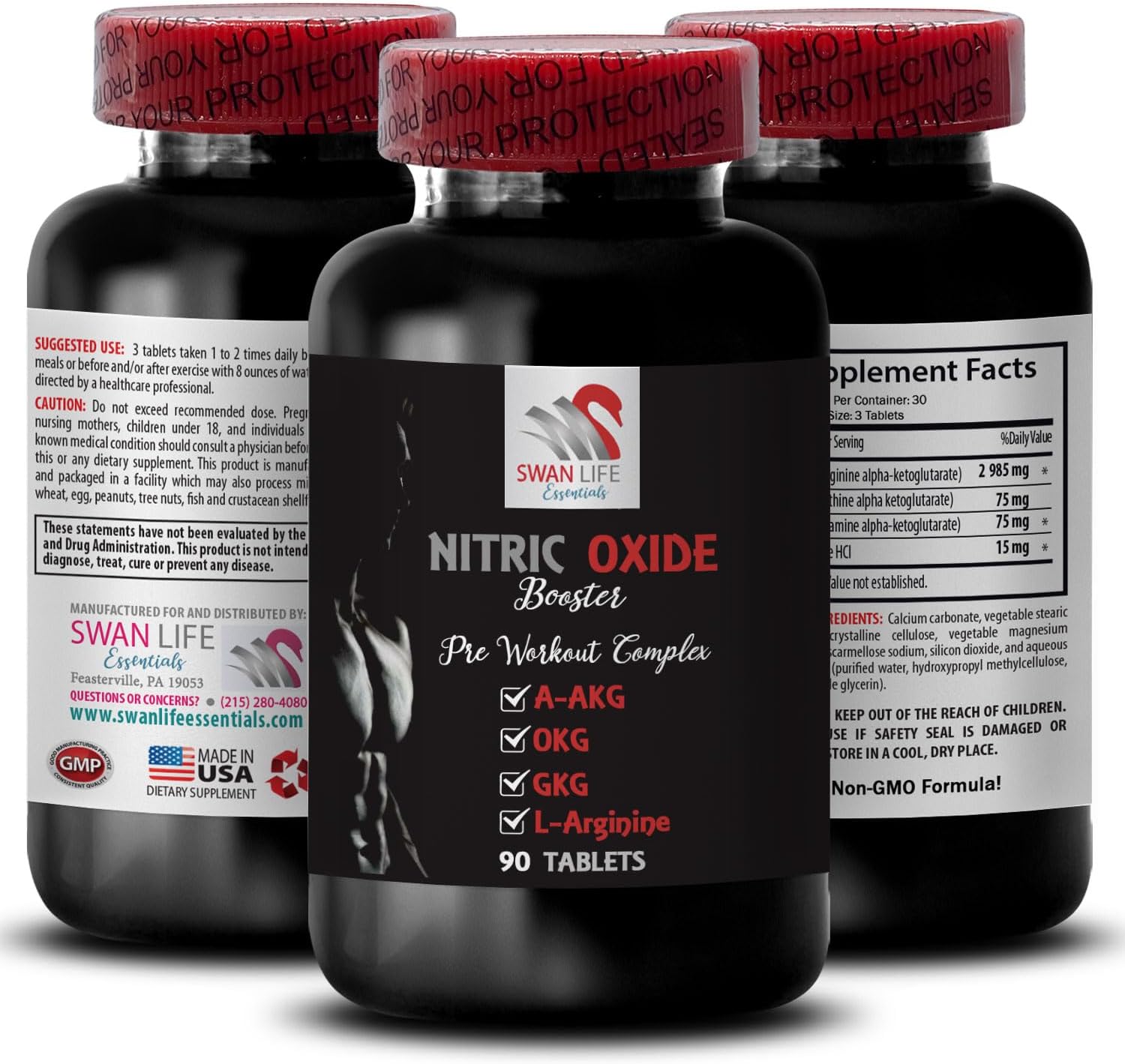 Ornithine alpha-ketoglutarate OKG - NITRIC OXIDE BOOSTER - L-citrulline and L-arginine supplements, Gym energy, Strength training, Nitric oxide powder, Endurance 1 Bottle 90 Tablets