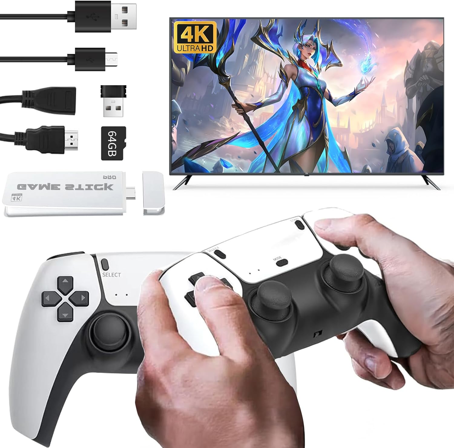 Wireless Retro Gaming Console, Upgraded Retro Game Stick, Video Game Console with 20000+ Retro Games, Plug&Play Game Stick with Dual Wireless Controller, HDMI Output, 1080P, 64GB