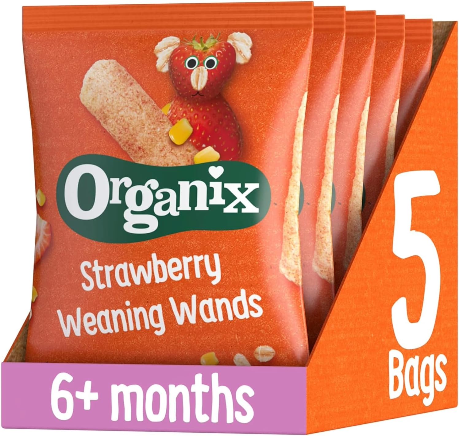 Organix Strawberry Weaning Wands, Organic Baby Snack, 6+ Months, Vegan, 25 g (Pack of 5)